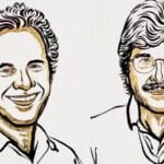 A sketch of 2024 Nobel prize winners Victor Ambros and Gary Ruvkun.